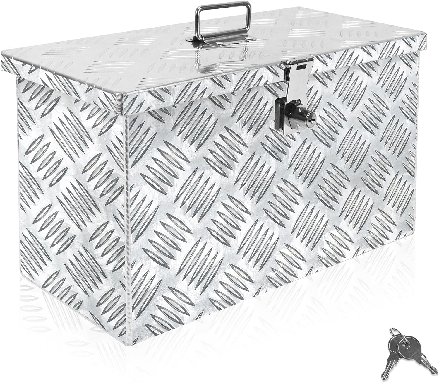 16 Inch Aluminum Truck Tool Box Pickup Small Truck Bed Toolbox Heavy Duty Waterproof Box Trailer Underbody Toolbox with Lock and Keys (16"x7.5"x10") Suitable for Pickup RV Trailer Silver