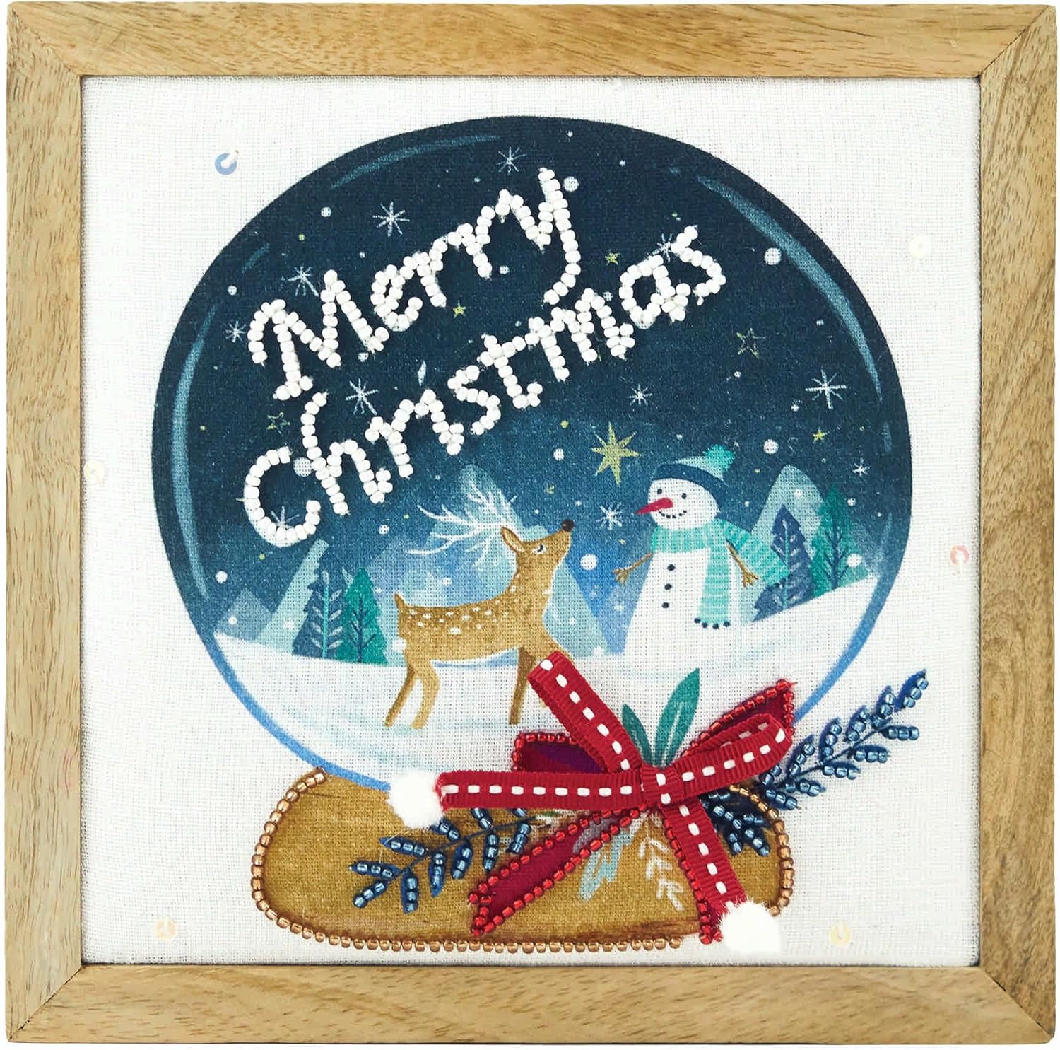 Gallerie II 7" x 7" Christmas Merry Christmas Snow Globe Design Decorative Shelf Sitter Block Xmas Festive Winter Holidays Home Living Room Table Tabletop End Table Fireplace Mantle Decor Decoration