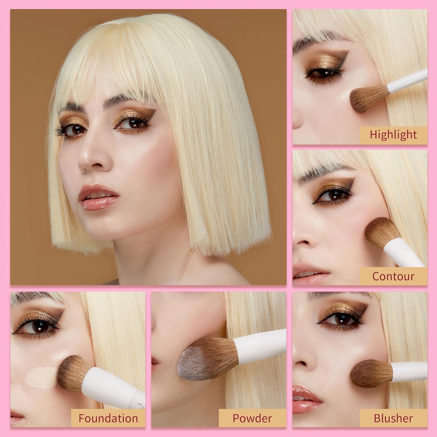 Jessup Makeup Brushes 14Pcs Makeup Brush Set Premium Synthetic Powder Foundation Contour Blush Concealer Eye Shadow Blending Liner Make Up Brush Kit Light Grey with Gift Box, T329-G - Image 4