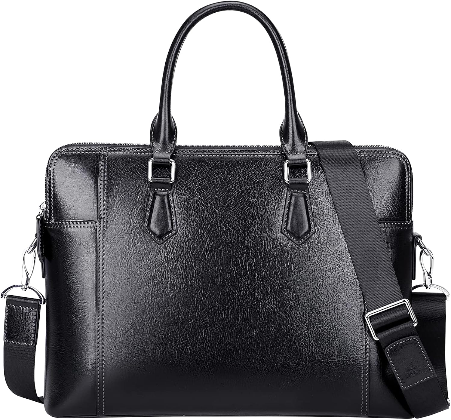 PIJUSHI Maletín de cuero genuino para hombres y mujeres, maletín portátil para negocios