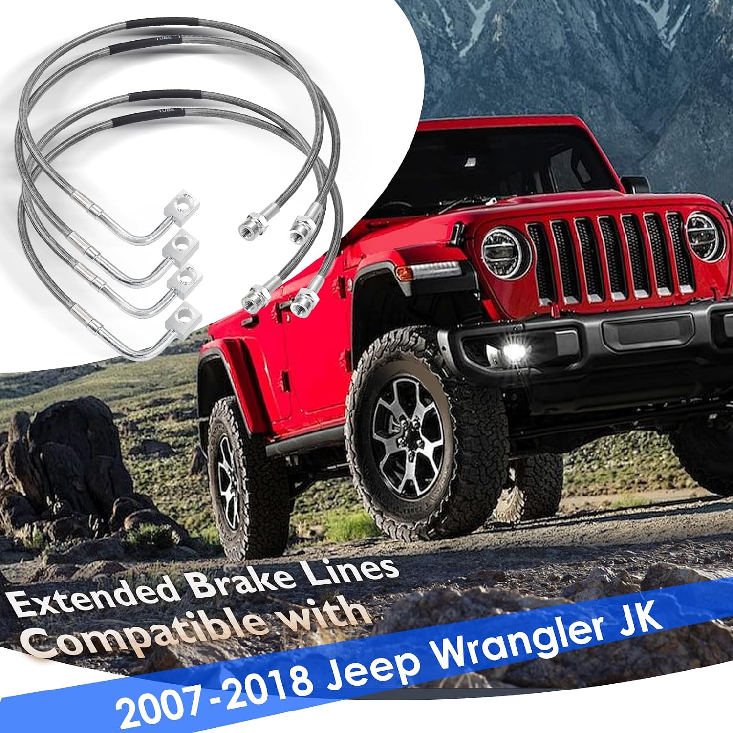89716 4-6" Front and Rear Stainless Brake Lines - Extended brake lines for 2007-2018 Jeep Wrangler JK 4PCS