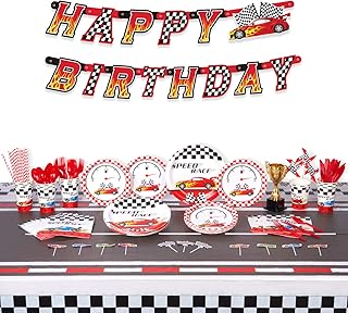 Decorlife Race Car Birthday Party Supplies Serves 16, Car Party Decorations for Boys, Complete Pack Includes Racing Troph...