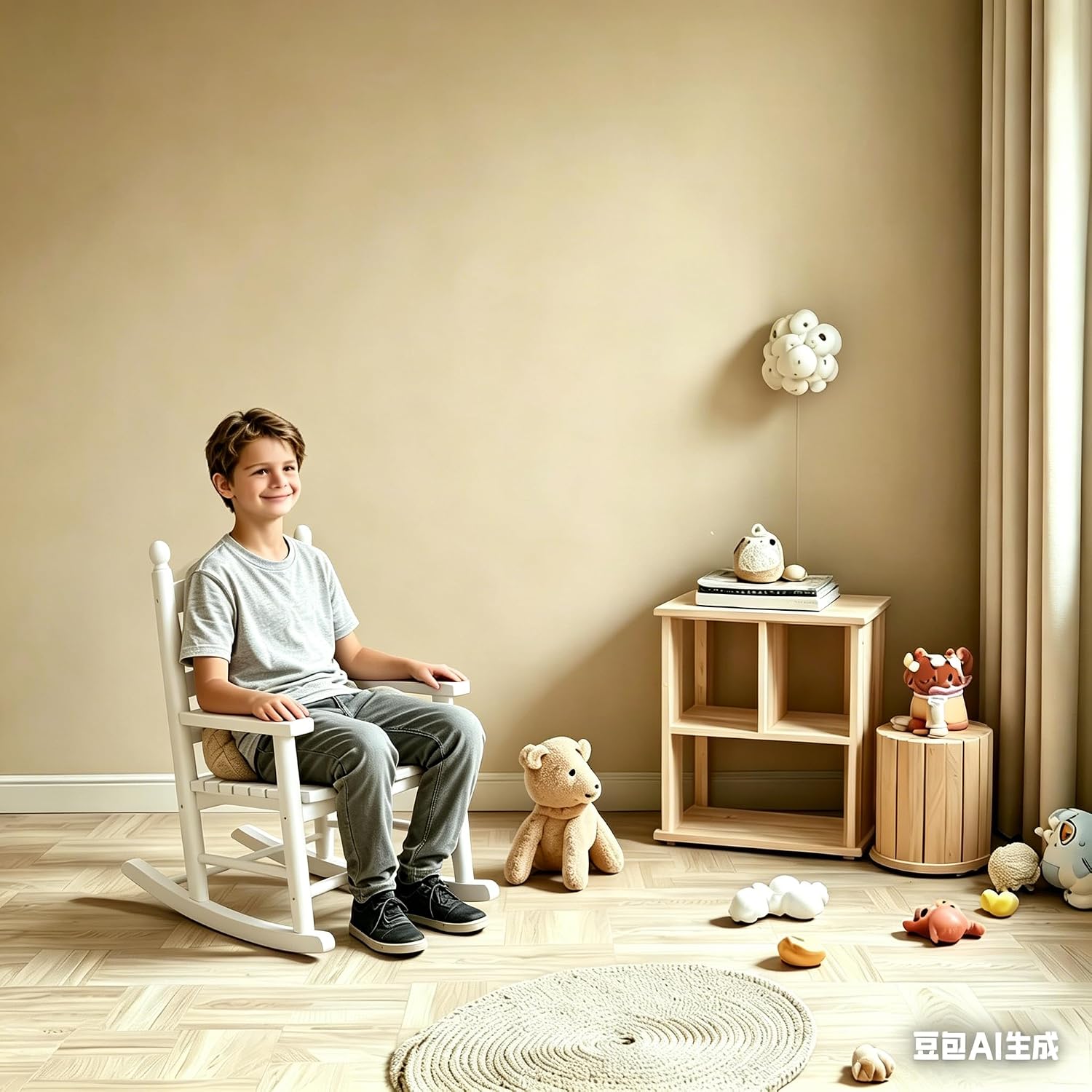 kids rocking chair wooden rocker small baby toddler child comfy furniture outdoor indoor reading room bedroom living room ages 3-6 anti-tip design safe & sturdy white white chair round 1