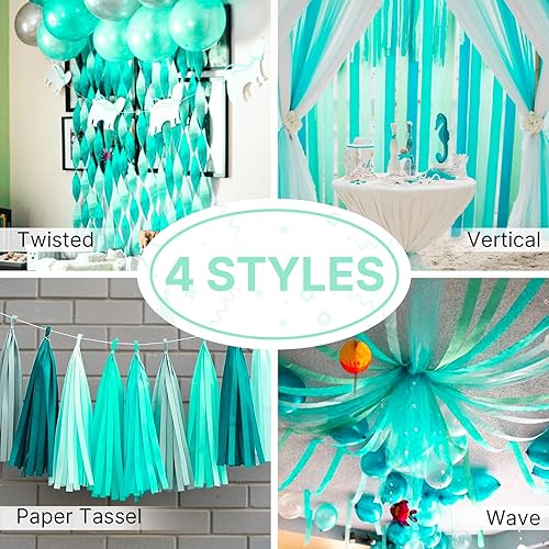 Miniatura 5 de PartyWoo Serpentinas de papel crepé verde menta, 4 rollos de 328 pies para decoración de fiestas, bodas, cumpleaños, baby shower PartyWoo