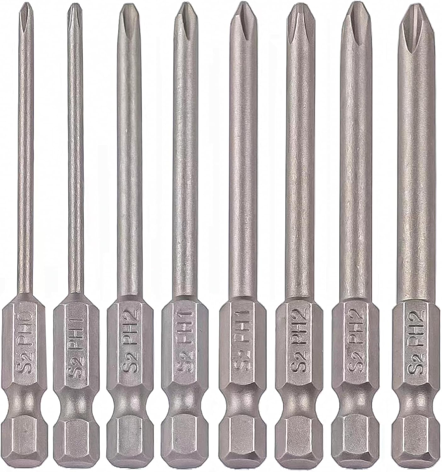 VESTTIO Phillips Cross slot Screwdriver Bit Set 8PCS 1/4 Inch Hex Shank 3 Inch/75 mm Length S2 Steel with Magnetic for Power Screwdriver Impact Drill