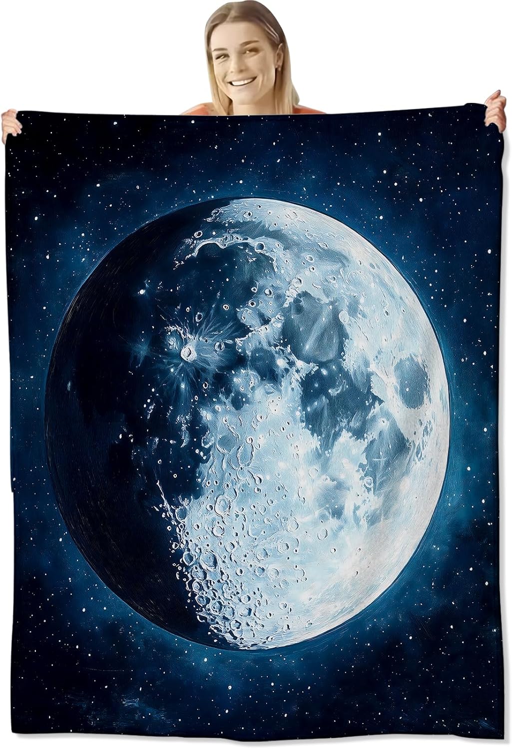 Moon Blanket for Kids Adults, Soft Lightweight Moon Throw Blanket for Sofa Bed Traveling Camping Moon Gifts Idea Moon Decor 50x60 inches