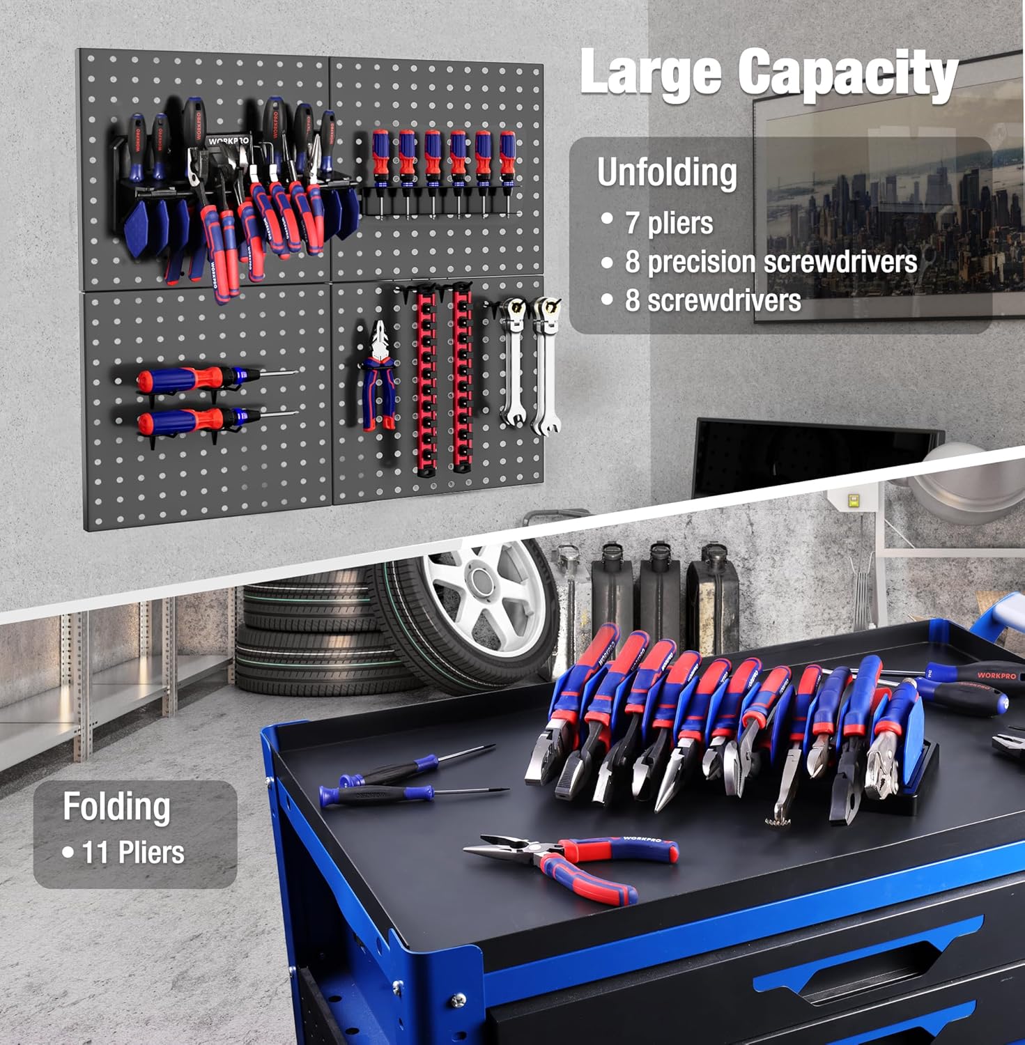 WORKPRO 12-in-1 Ratcheting Multi-Bit Screwdriver Set & WORKPRO Plier Organizer Rack
