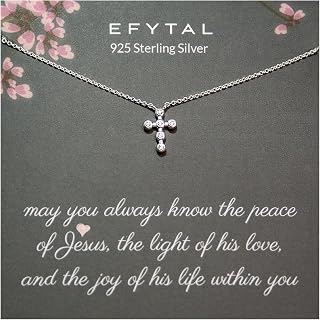 EFYTAL Small Cross Necklace for Women, Sterling Silver Dainty CZ Cross Necklace for Women, First Communion Gifts, Confirmation Gifts for Teen
