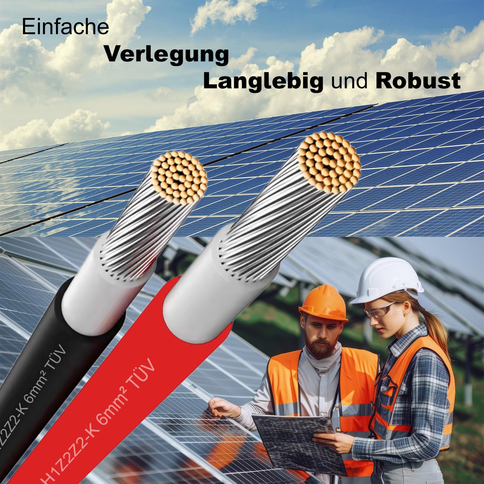 NAUC Solar Verlängerungskabel für Solarpanel - Solarstecker Solarkabel für Solarmodule - Photovoltaik-Stecker - Kabel 4 mm² / 6 mm² - TÜV, Kabelquerschnitt:6mm², Länge:2X 15m incl. Stecker