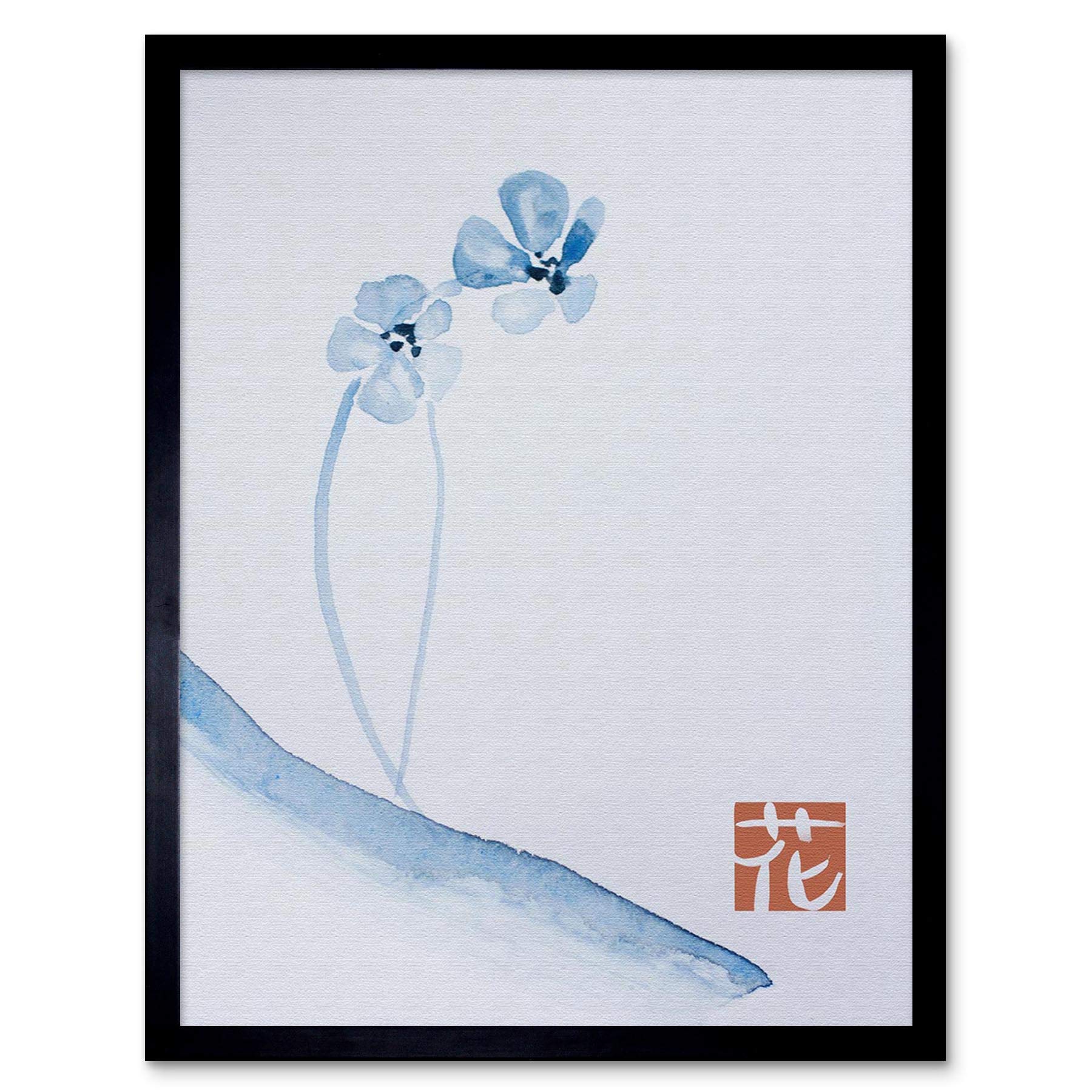 Wee Blue Coo Japanese Watercolour Flower Art Print Framed Poster Wall Decor 12X16 Inch