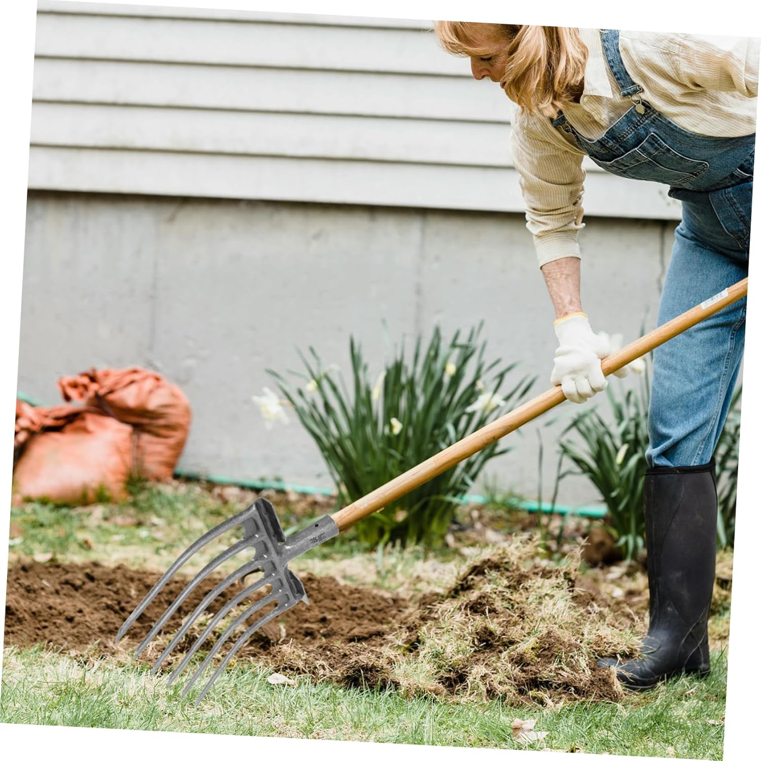 Mipcase Agricultural Steel Fork Four-Tooth Steel Plowing Fork for Soil Turning Loosening Essential Farm Tool for Gardening Deep Soil Preparation Heavy-Duty Design