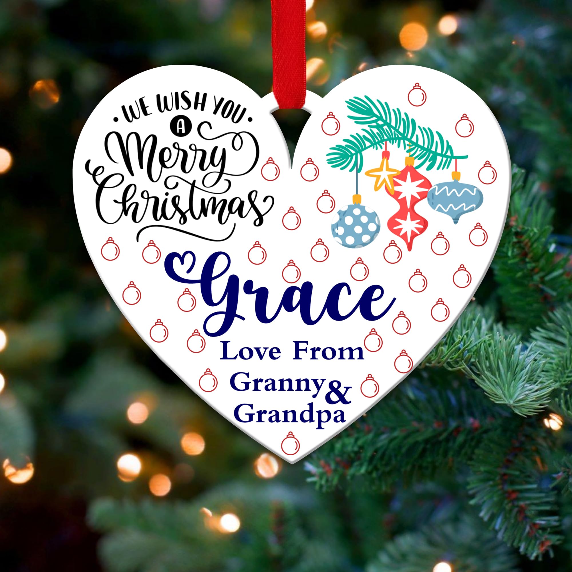 Kreatesquare Design-6 Personalised Christmas Tree Decorations Baubles For Kid's First With Custom Name | Acrylic Xmas Tree Decoration Hanging Ornaments | Personalised Bauble Gifts For Xmas Decorations