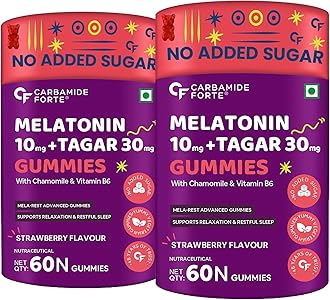 Melatonin 10mg Gummies - with TAGARA, L Tryptophan & Vitamin B6 | Sleep Aid Supplement 60 Veg Gummies (Pack of 2), 2 count, 60 Servings