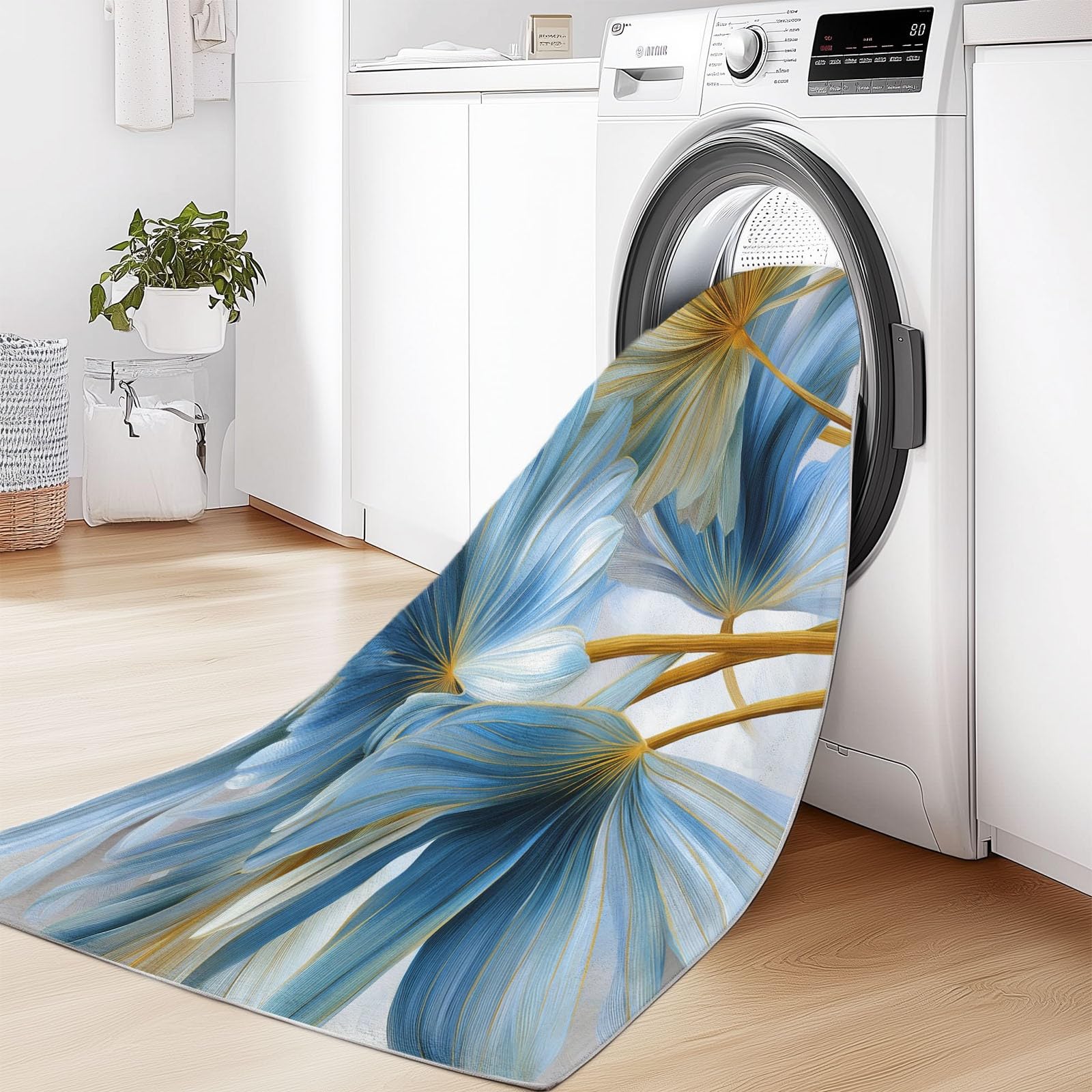 Generico Tappeto Salotto Corto Pile Fiori Eleganza Natura Arte, Tappeti Corridoio Lungo 120 x 180 cm Morbido Lavabile Antiscivolo, Ideale per Soggiorno Camera da letto e Sala da Pranzo Cucina Azzurro