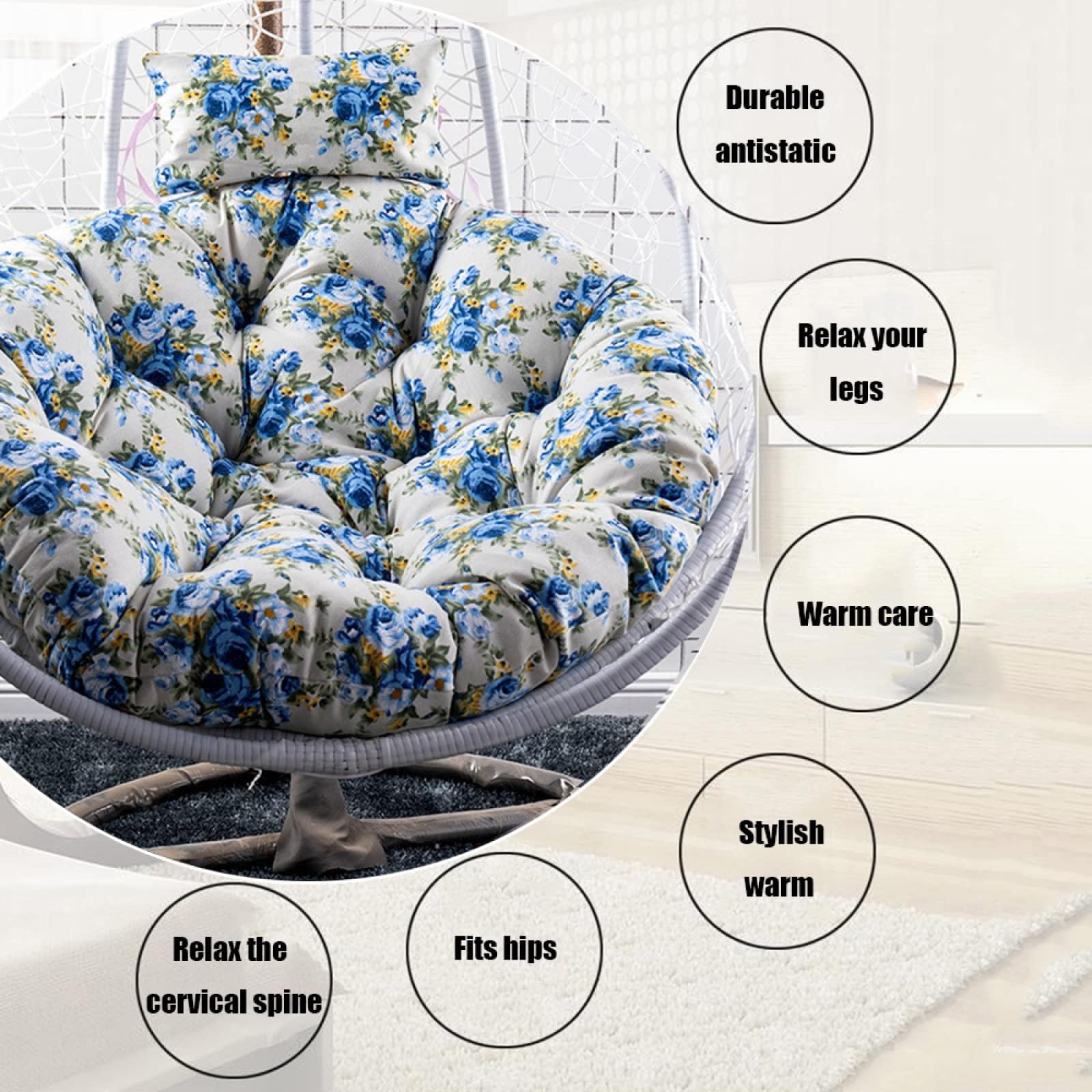 Cojín con estampado de huevo en 3D, extraíble y lavable, para silla de ratán, cojín de repuesto para cesta colgante, colorido y cómodo, 120 cm de diámetro
