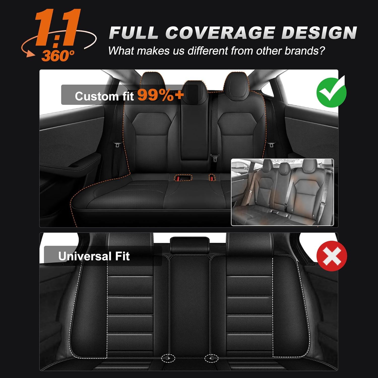 AOMSAZTO Car Seat Cover Fit for Tesla Model 3 2024 2025 (Not for Performance) - Full Set Black Seat Covers(with Armrest Cover)