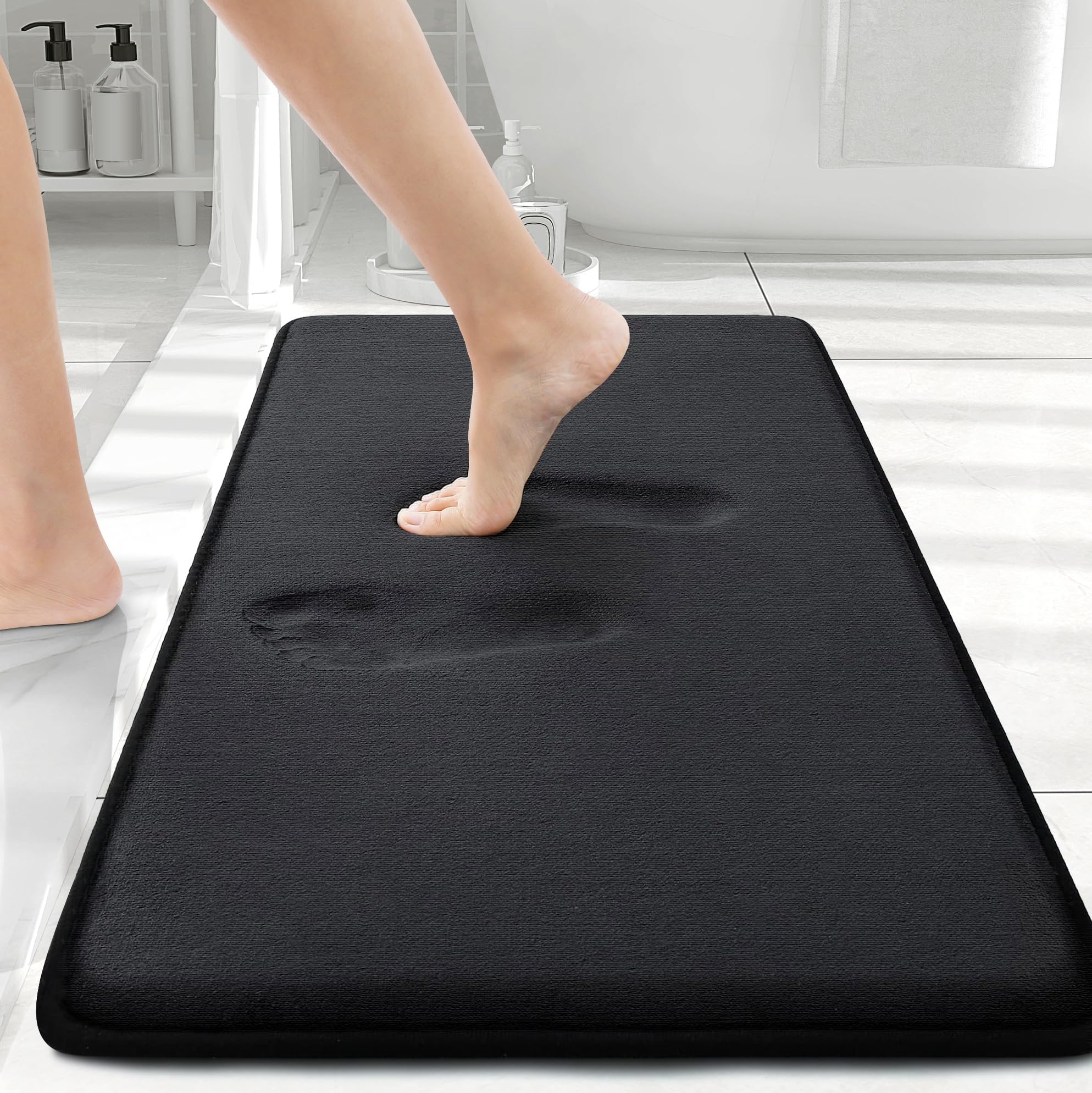 smiry Memory Foam Bathroom Rugs Mat, Bath Shower Mats Machine Wash Dry, Non Slip Absorbent Bath Rug for Tub, Shower and Bath Room, 20" x 32",Black