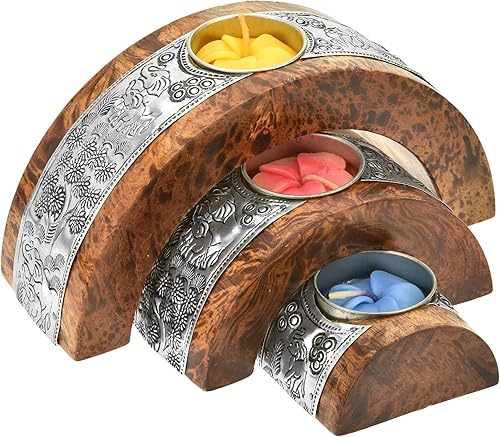 Miniatura 4 de AeraVida Encantador juego de portavelas de madera con arco marrón de elefante que ahorra espacio, portavelas decorativo, portavelas de boda,