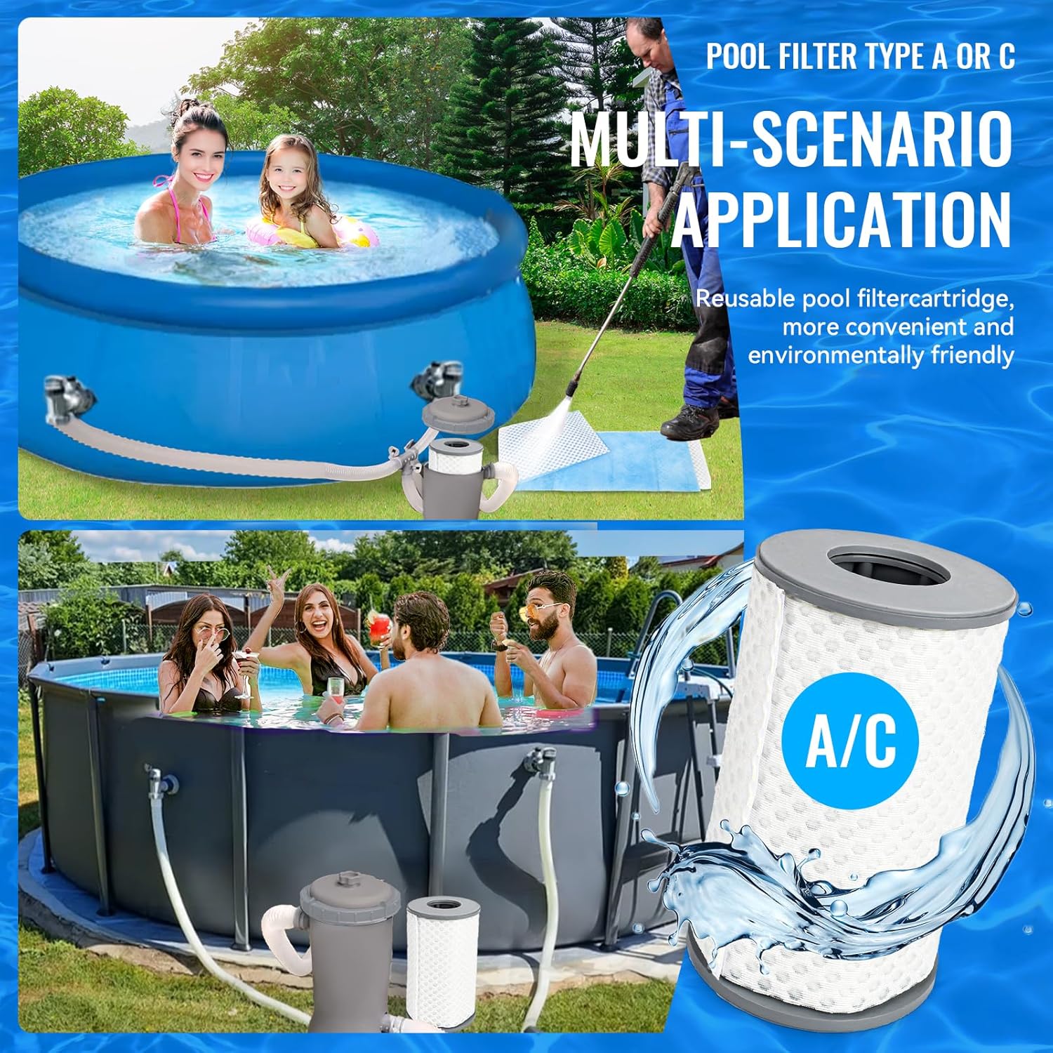 Type A or C Pool Filter Reusable, Type A Pool Filter for 29000E/59900E, for 500/1500 GPH A/C or III Above Ground Pool Filter, Type A/C or 3 Pool Filters Cartridge - Image 4