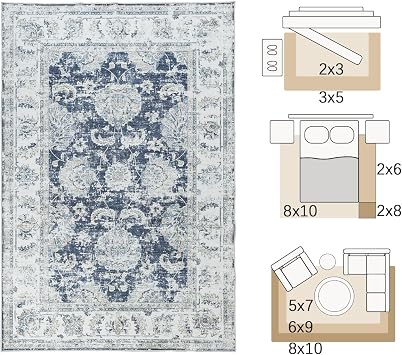jinchan 2x3 Vintage Floral Area Rug, Washable Entryway Rug, Dark Blue | Traditional Floral Design, Distressed Finish, Soft Low Pile Surface, Non Slip, Easy Care, Kitchen Sink Bathroom Vanity