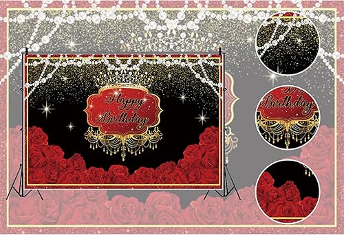 Miniatura 10 de shensu Telón de fondo de fotografía de vinilo de 9 x 6 pies, rosas rojas, manchas doradas, perlas, lujoso fondo de fotos, para mujeres y hombres,