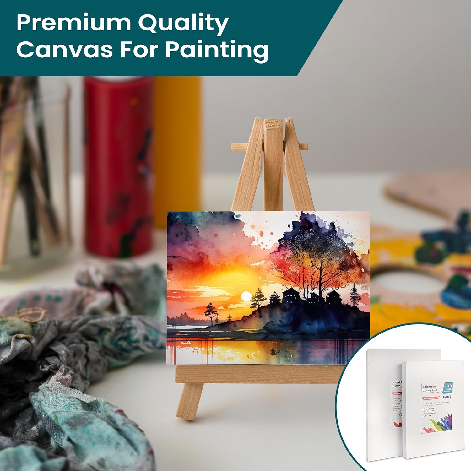20-Pack Large Canvas for Painting, 10 of 9x12 & 11x14 Inches - 100% Cotton Triple Primed Large Canvases for Painting Acrylic, Oil, Watercolor, Tempera - Art Supplies for Adults & Kids