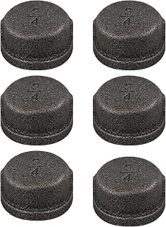 6-Pack 3/4 Inch Malleable Cast Iron Pipe Caps - Rust-Proof Threaded Fittings for DIY Industrial Retro Furniture & Shelving