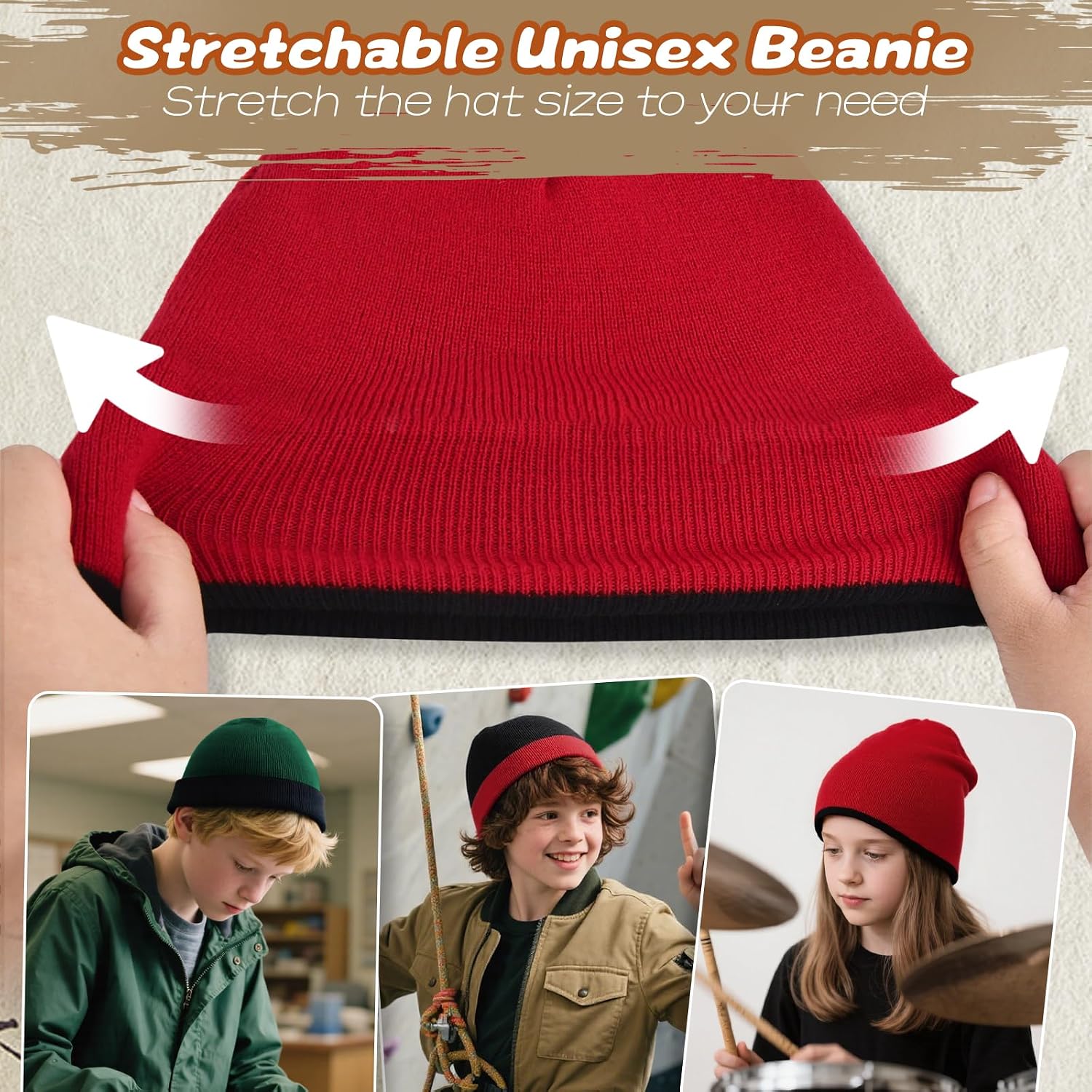 Rosoz Kids Knit Beanie Boys Girls Beanies- Kids Winter Reversible Beanie Hats with Double Sides for 7-12 Years