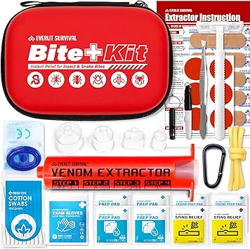 EVERLIT Bee Sting & Snake Bite Kit with Venom Extracto Pump, Essential First Aid Supplies, Insect Bug Outdoor Emergency Safety Kit for Hiking Backpacking Camping Fishing Travel