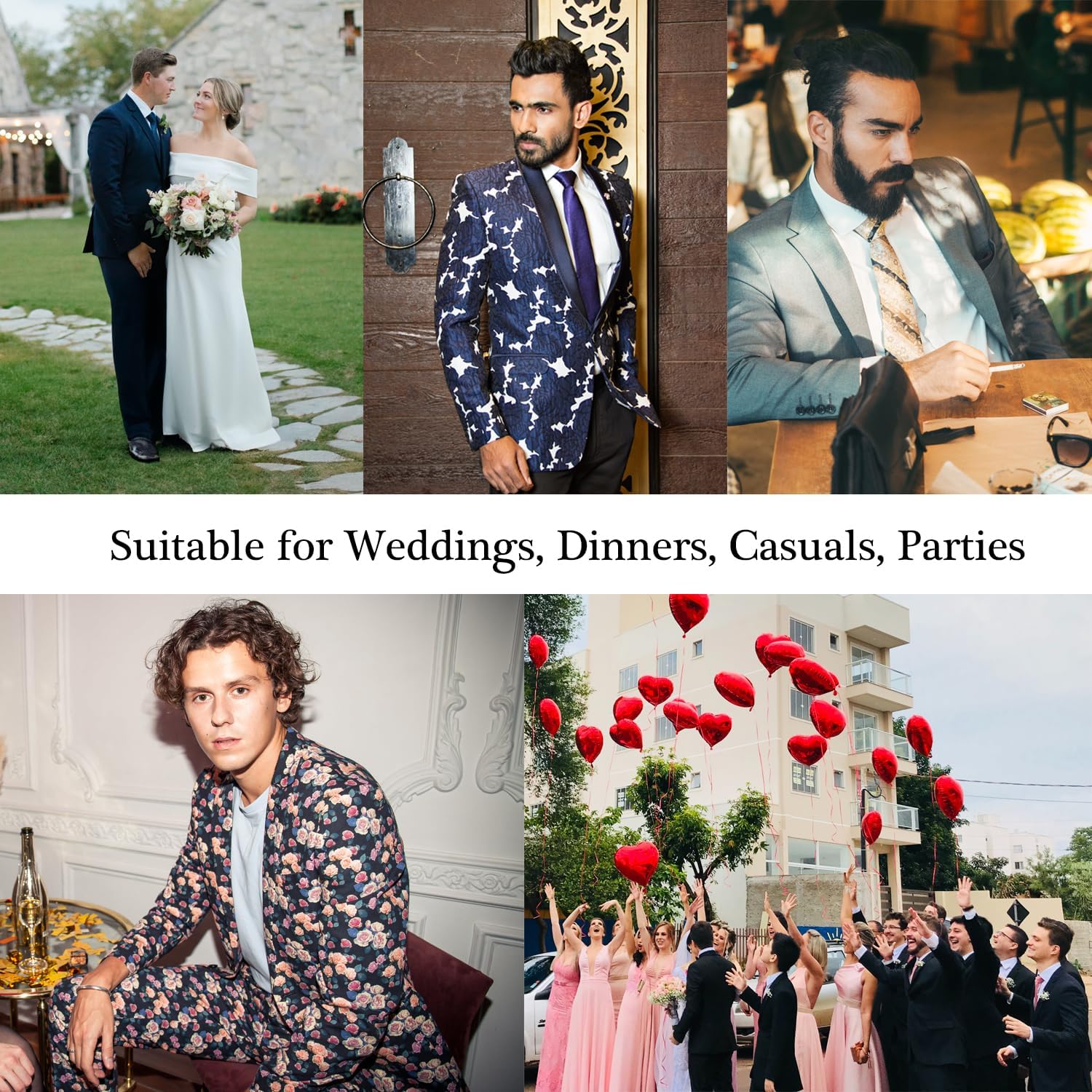 UNINUKOO Men Suits Slim Fit 2 Piece Floral Double Breasted Suit Men Formal Prom Wedding Tuxedo Jacket Pants with Bowtie - Image 6