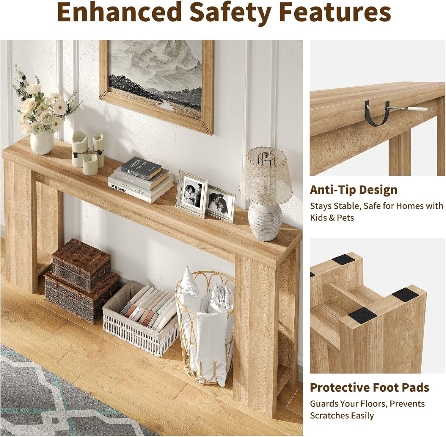 FUSOU 70.9'' Long Console Table, Sofa Table Behind The Couch, Farmhouse Entryway Table for Entryway, Living Room, Foyer, Hallway