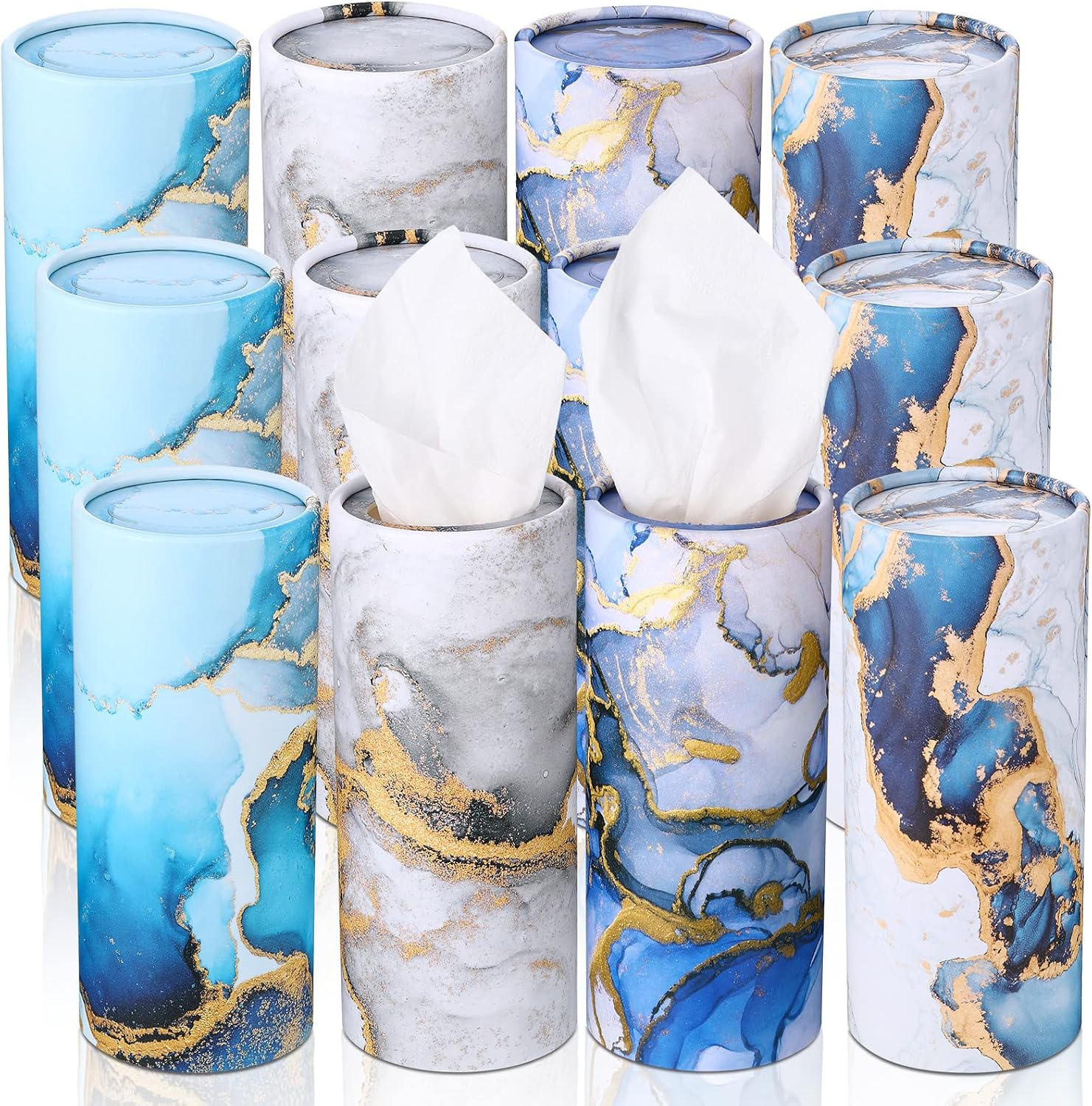 Cunhill 12 Pieces Cylinder Car Tissues Boxes Printed Car Napkins Round Disposable Tissues Boxes Travel Facial for Cup Holder(Griotte Style)