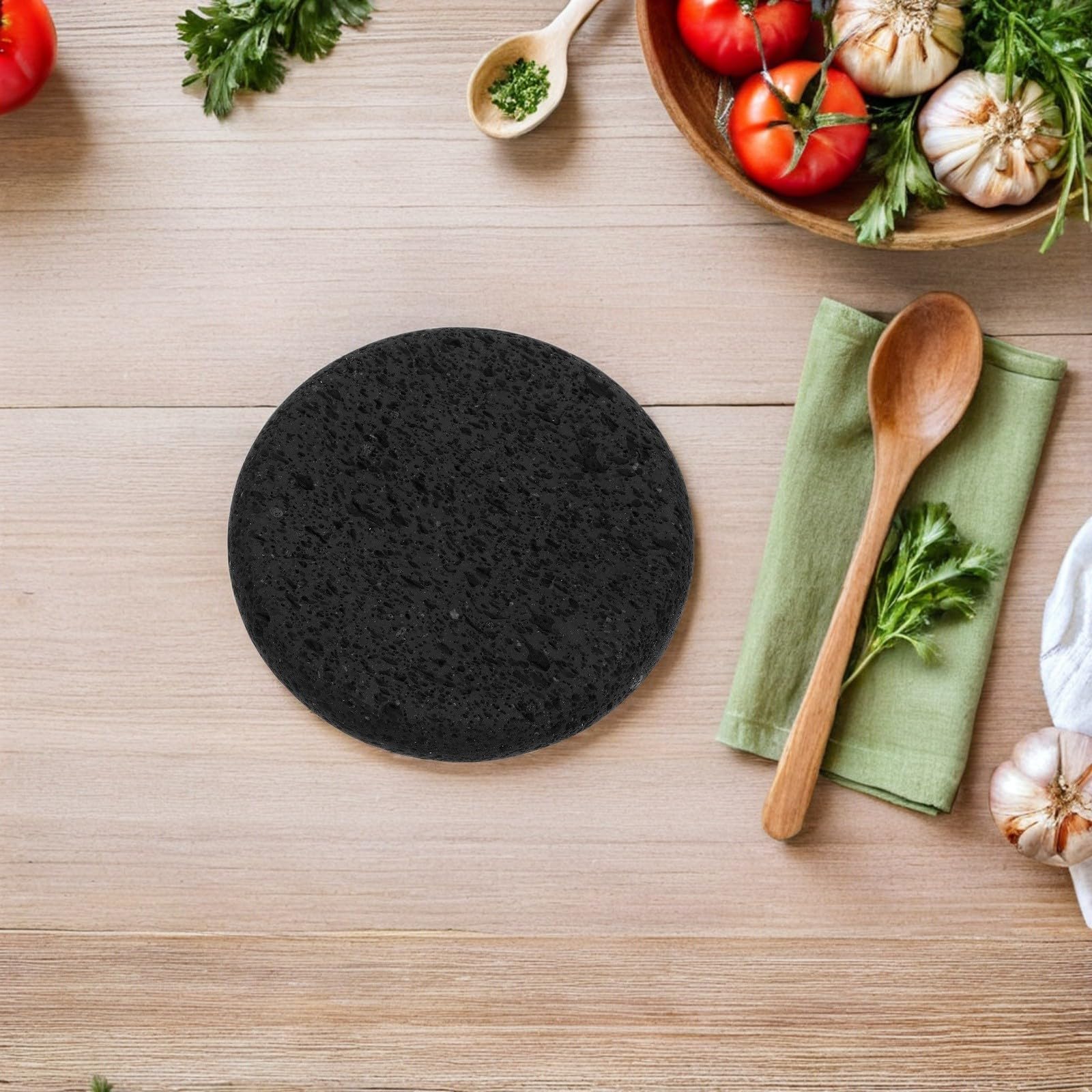 iplusmile Pietra da Cucina in Pietra Lavica Rotonda da 13 Cm | Teppanyaki e Griglia, per Verdure e Bistecca, Resistente al Calore, Superficie Antiaderente
