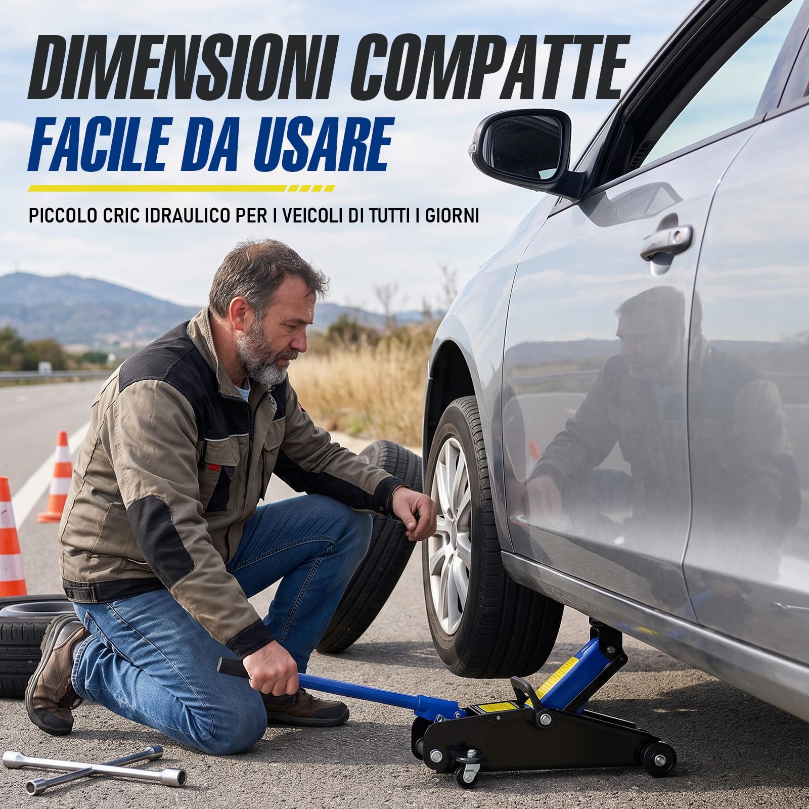 HYCHIKA Cric idraulico da 1,5 t, cric idraulico per auto, 135-320 mm, gamma di sollevamento per berlina, SUV, sostituzione pneumatici