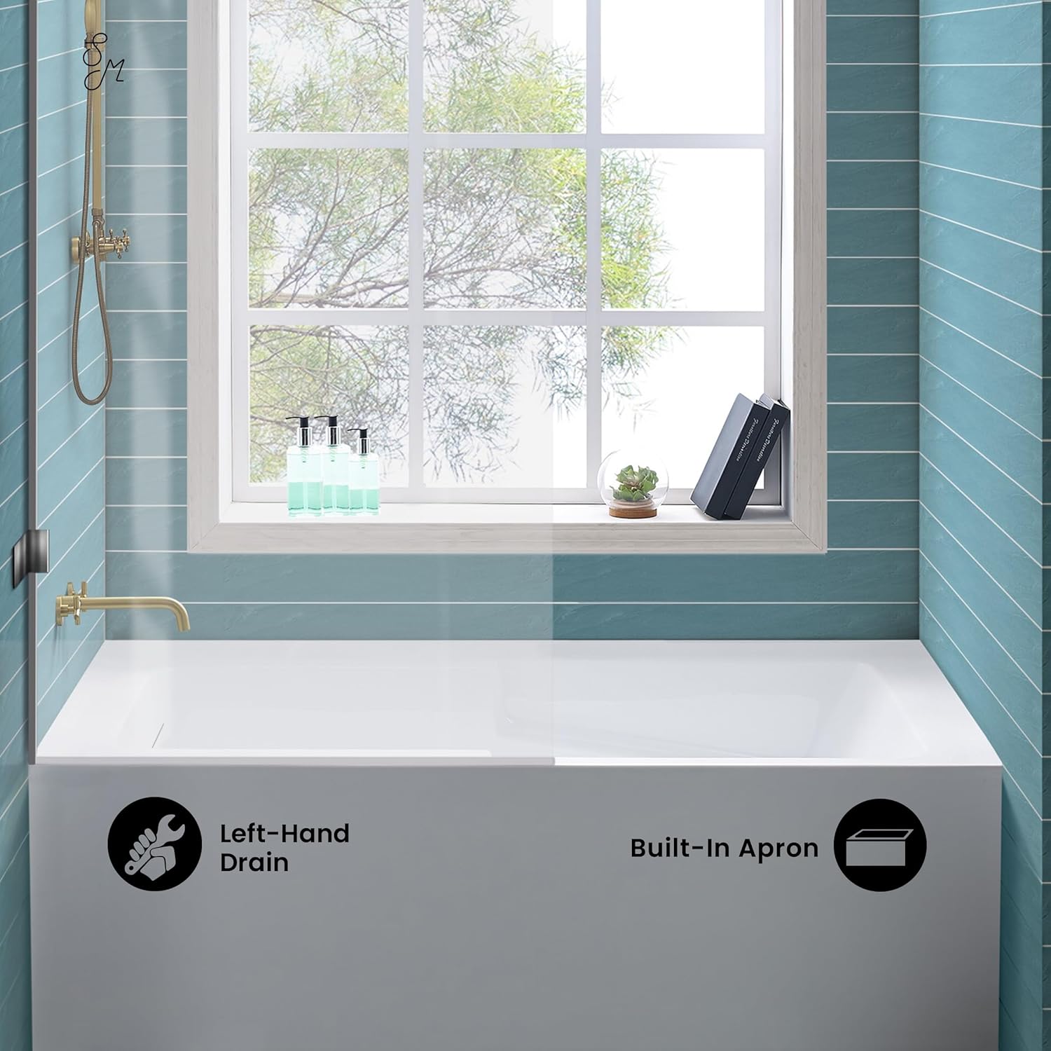 Swiss Madison Voltaire 60 x 32 Skirted Left Drain Soaking Apron Bathtub in Glossy White with Integrated Overflow and Armrest, Drain Included