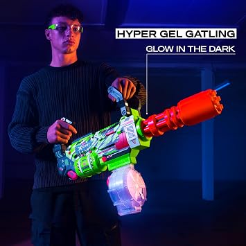 XSHOT Hyper Gel Glow Motorized Gatling Blaster with 10,000 Gel Pellets by ZURU, Motorized Gel Blaster Outdoor Toy for Boys and Girls, Teens and Adults Aged 14+
