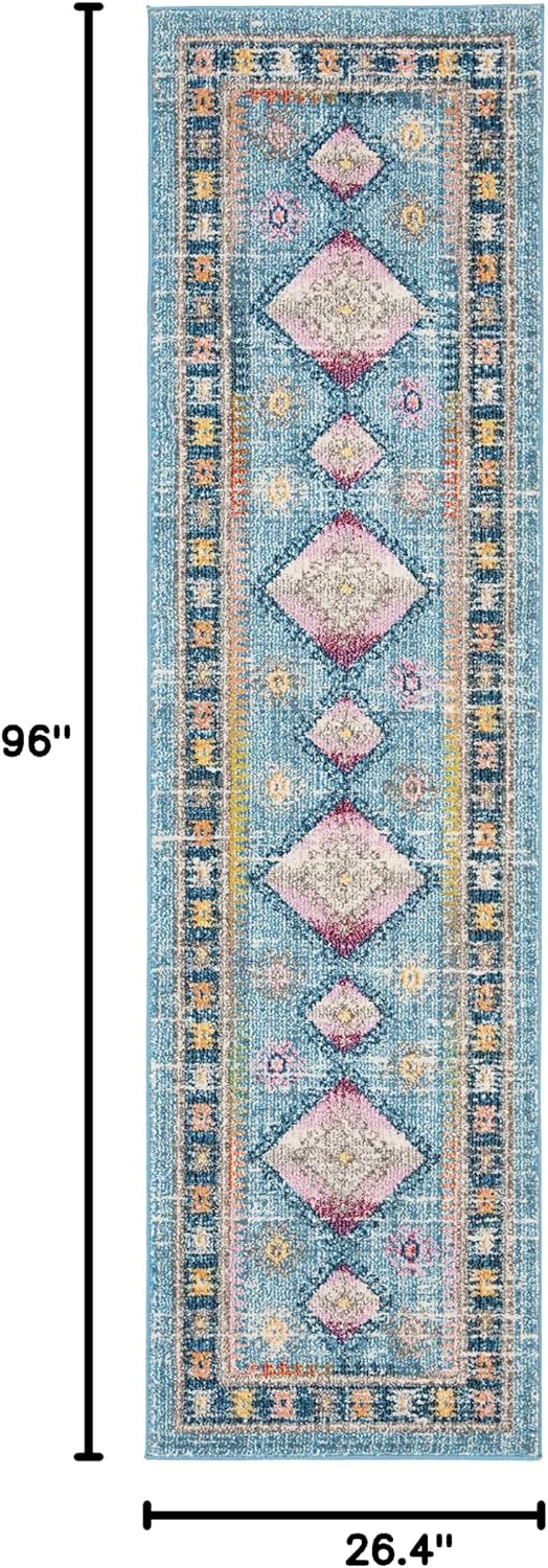SAFAVIEH Madison Collection Runner Rug - 2'2" x 8', Light Blue & Fuchsia, Boho Chic Diamond Distressed Design, Non-Shedding & Easy Care, Ideal for High Traffic Areas in Living Room, Bedroom (MAD305M)