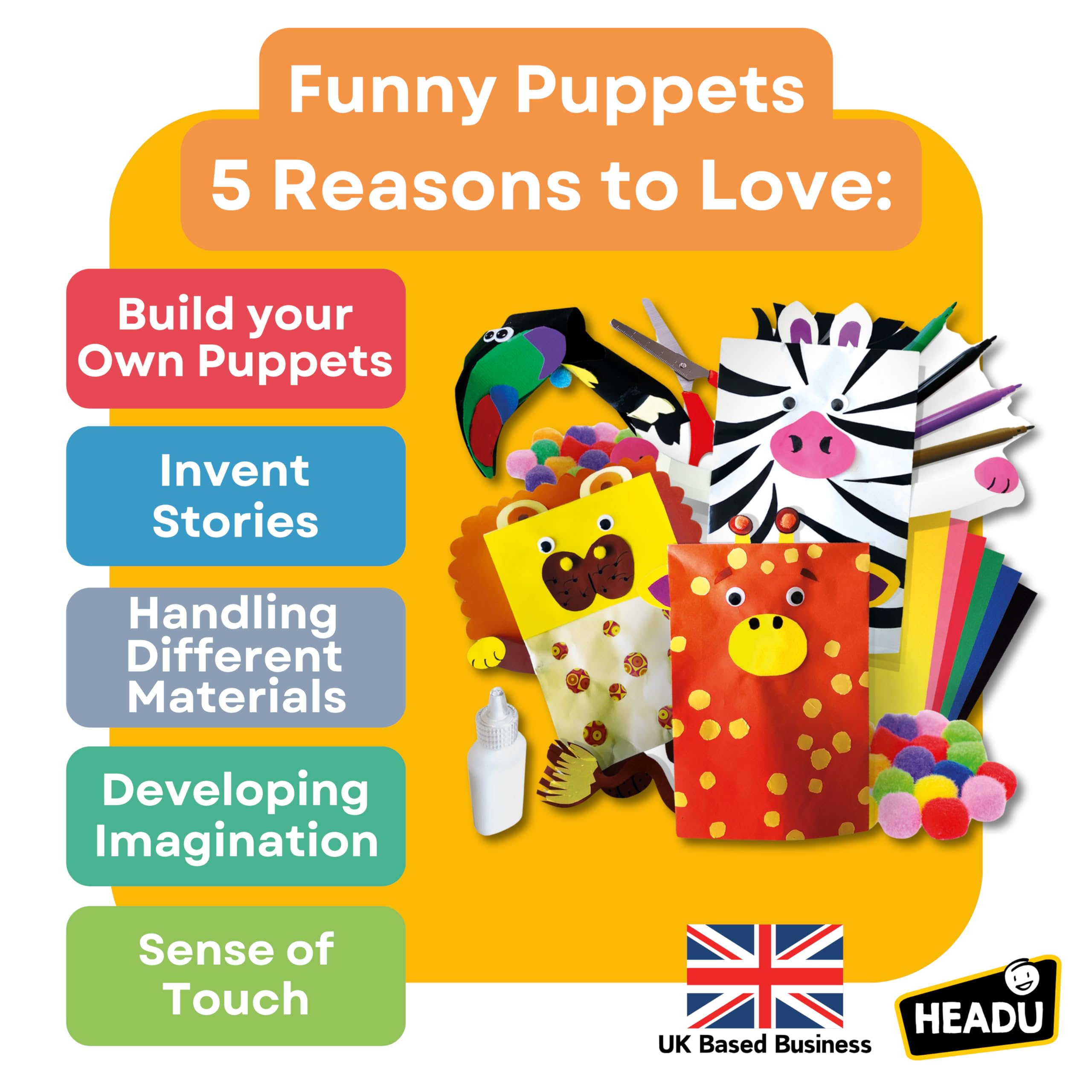 Headu, Funny Puppets, Kids Craft Set, Craft Kit, Childrens Craft Kits, Arts and Crafts for Kids. Build, Cut Out and Play - Image 2