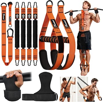 Upgraded Pull Up Assistance Bands, Heavy Duty Resistance Bands with Handles, Exercise Band with Door Anchor, Adjustable Workout Band Set for Pull Up Bar, Full Body Strength&Muscle Training, Home Gym