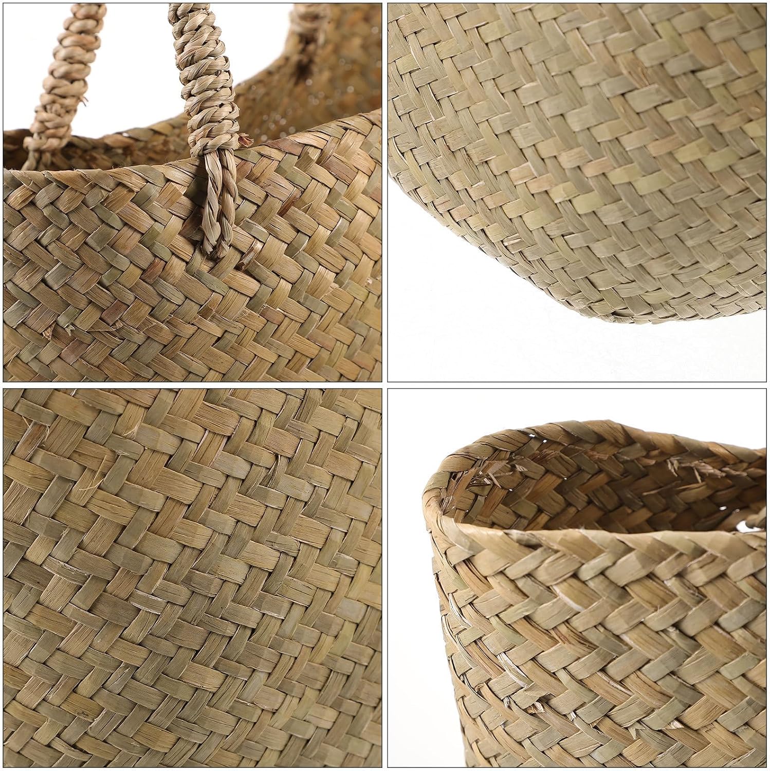 Toddmomy Hand-woven Seaweed Flower Basket with Handle, Khaki Storage Basket for Plants, Hand-held Natural Woven Planter Suitable for Living Room and Bedroom Decor image 3