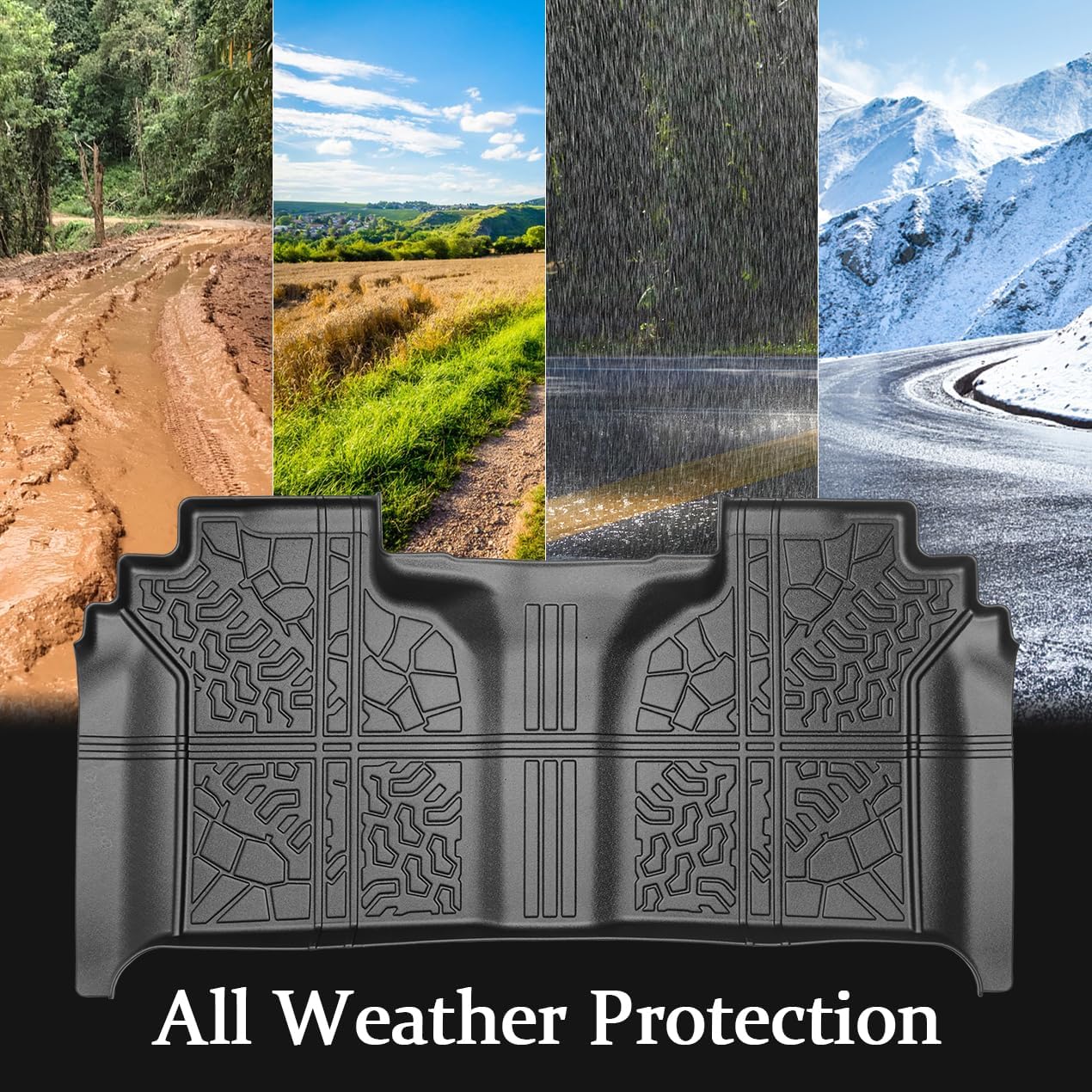 Car Floor Mats for Chevrolet Silverado1500/2500HD/3500HD Crew Cab 2019-2025 TPE Material All Weather Protection Custom Fit Durable and Safety Pickup Truck Liners