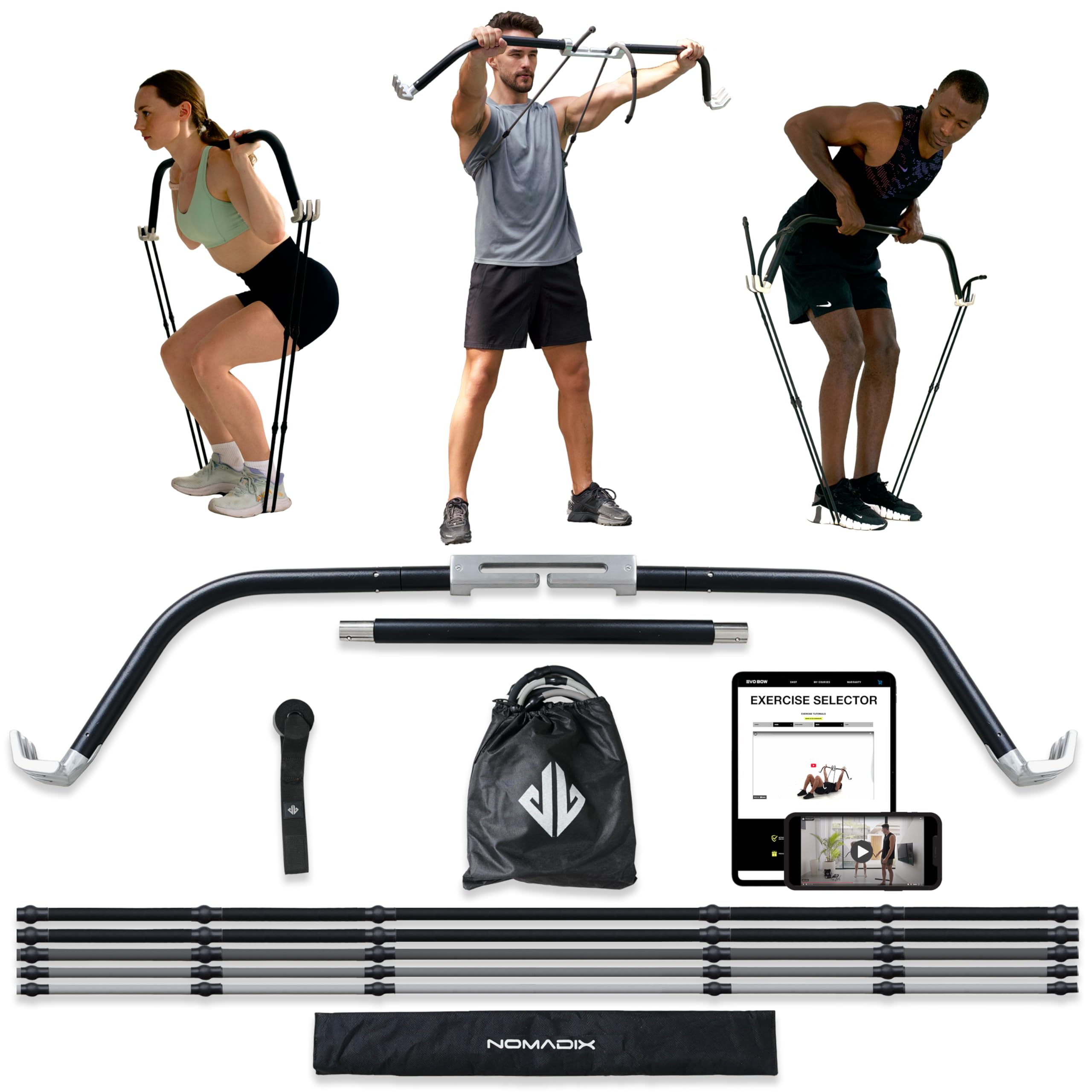 EVO Bow - All in One Portable Home Gym System | Compact Strength Training and Exercise Equipment for Travel with Notched Resistance Bands for Full Body Training and Weighted Pushups | 300lbs-image-35