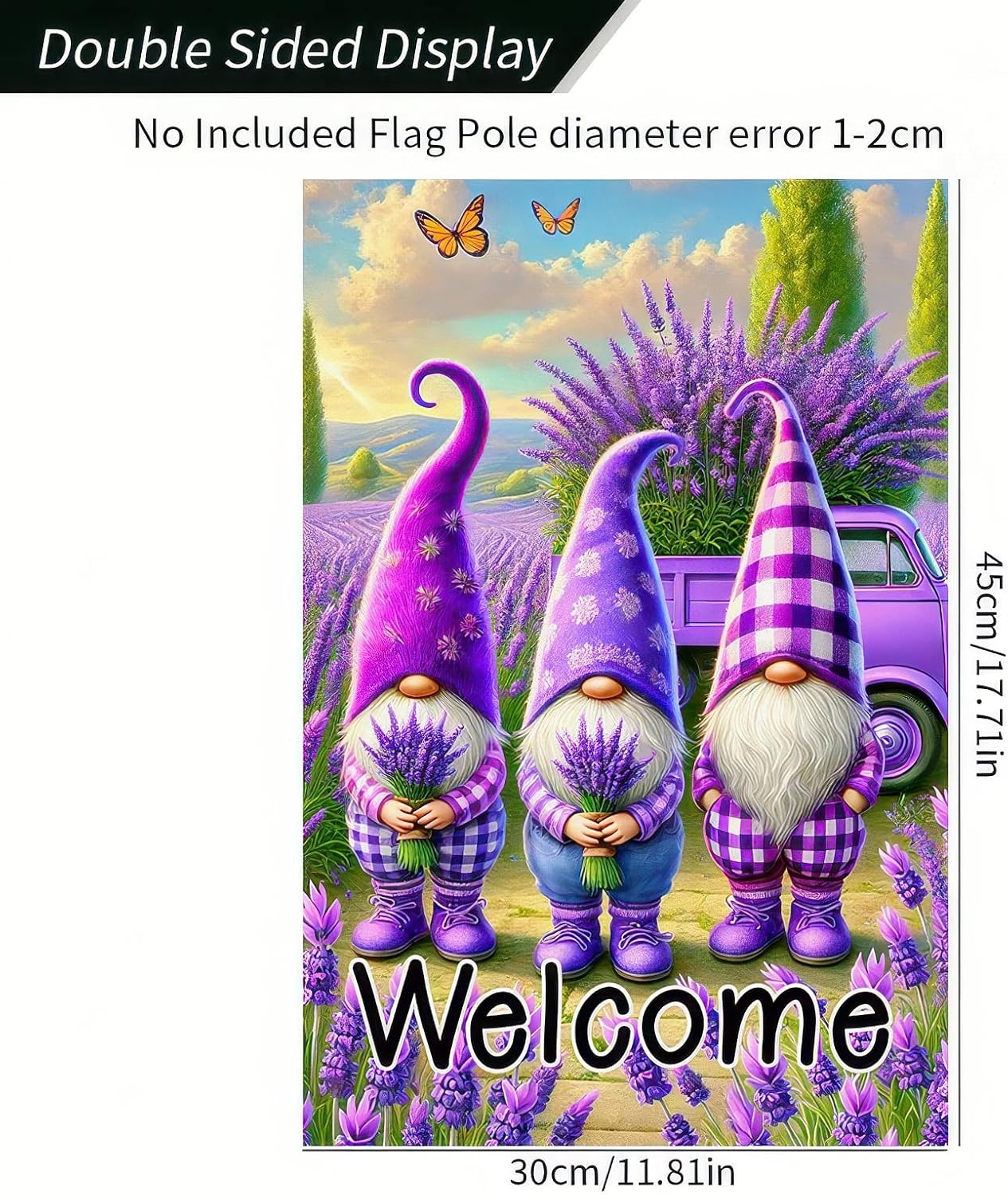 Welcome Garden Flag Spring Summer Garden Flag 12x18 Inch Double Sided Flags Purple Gnome Lavender Farmhouse Rustic Yard Lawn Porch Outdoor Decor Banner - Image 5