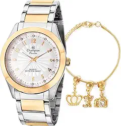 Relógio Feminino Champion Bicolor Analógico + Pulseira Berloques CN29409S