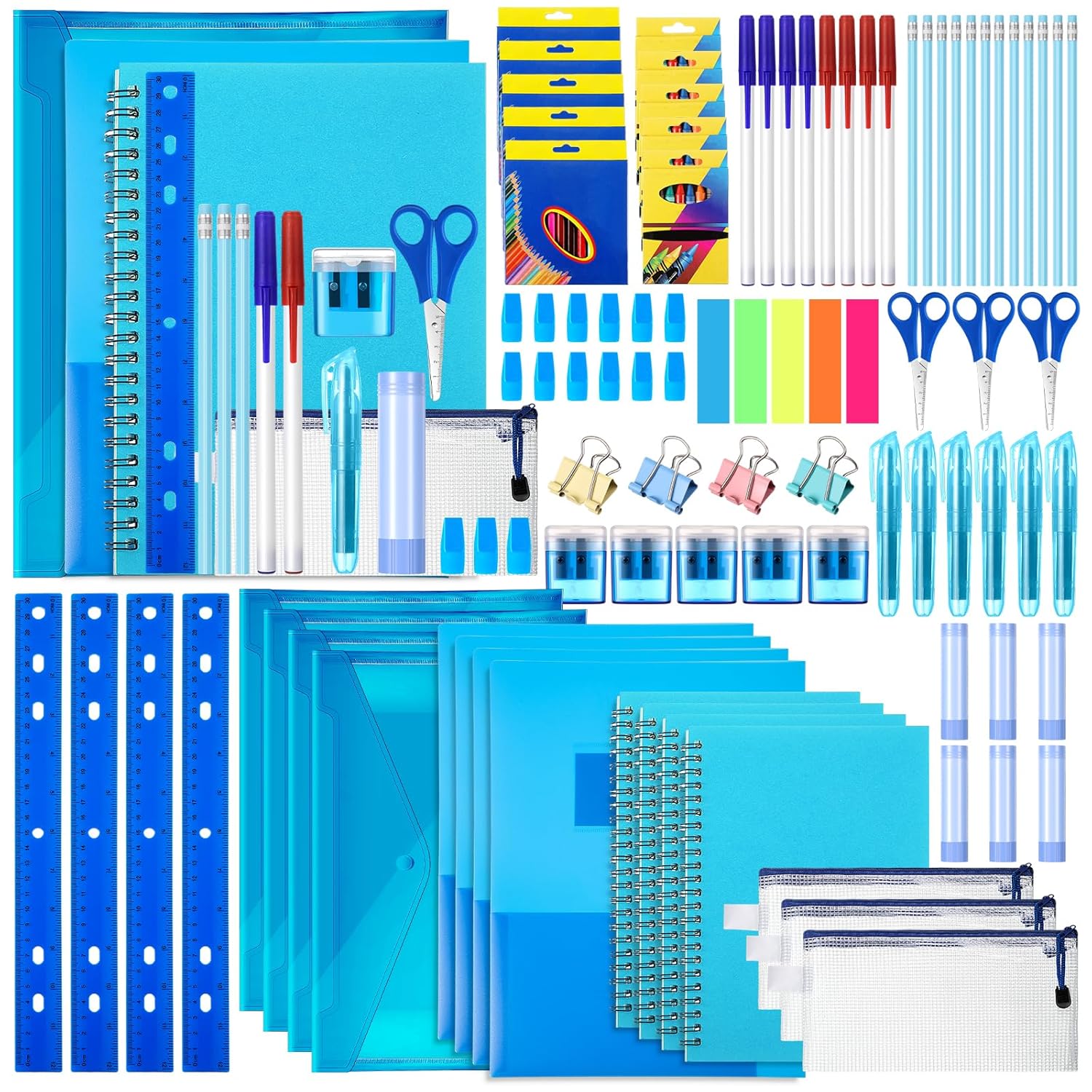 perkoop 10 sets school supplies kit for kids back to school supplies bundle pack 322 pcs k-12 essentials box sets bulk includes notebooks pencils rulers erasers and more for kids home