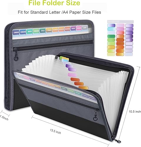 Miniatura 3 de MEGREZ Paquete de 2 carpetas de archivos de papel A4 con 13 bolsillos carpeta de archivos de acordeón organizador de archivos con cremallera