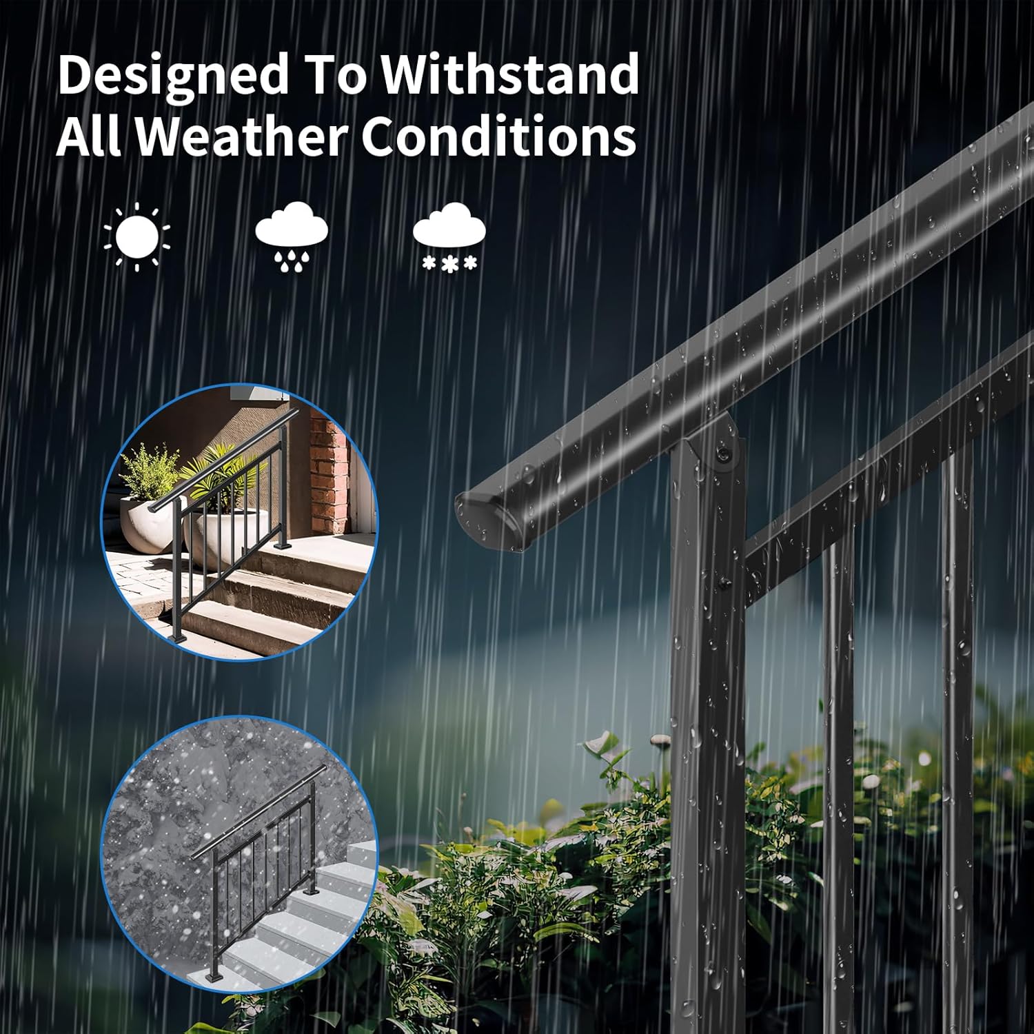 Upgrade 2 in 1 3 Step Stair&Horizontal Handrails, Adjustable 40"x38" Stair Railing Kits, Black Wrought Iron Hand Rails for Outdoor Steps,Concrete Step, Porch Railing, with Installation Kit