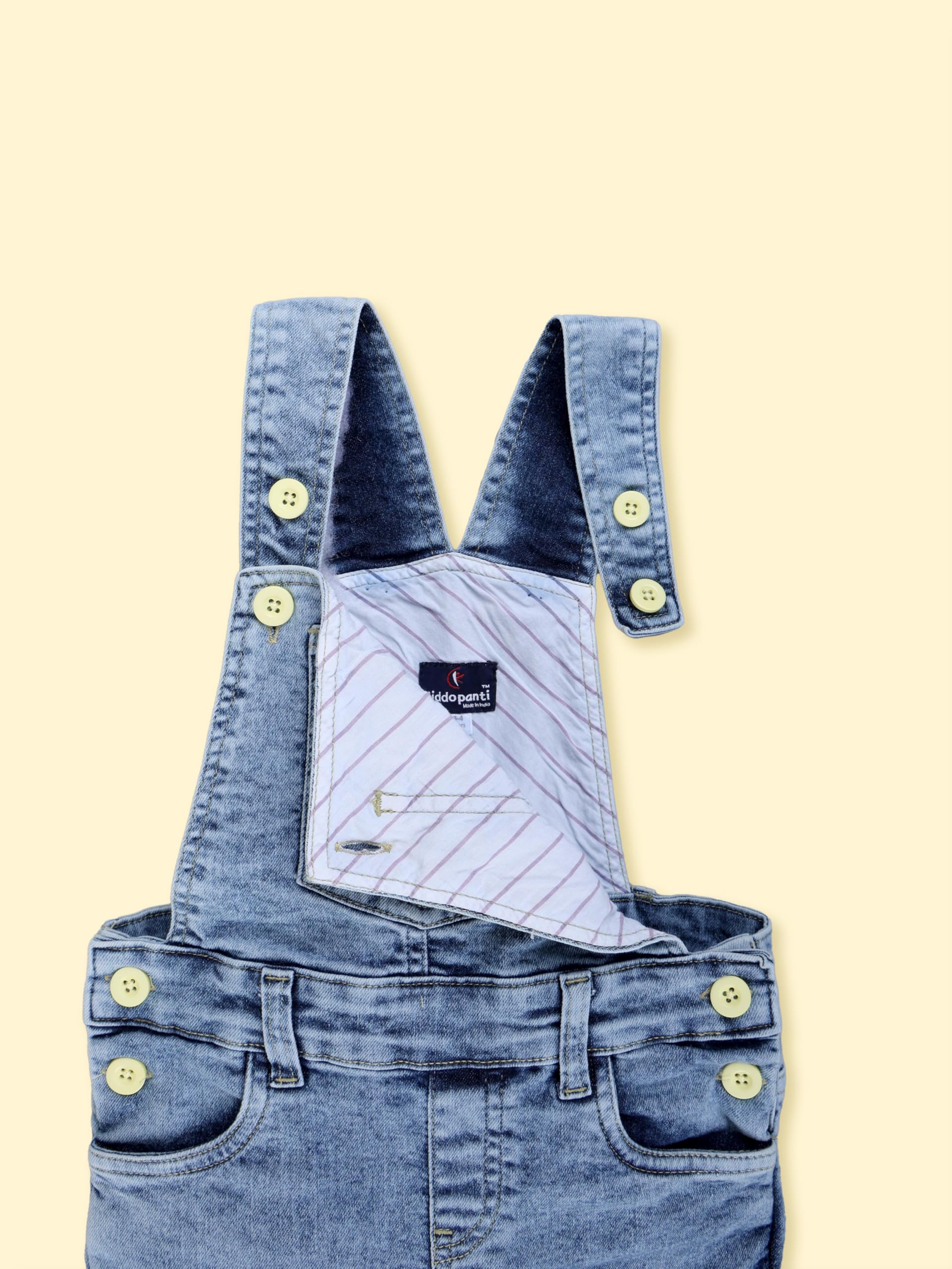 KiddoPanti Boys Denim Dungaree Pant, Lt Rag Wash Blue - 6-8Y - Image 5 thumbnail