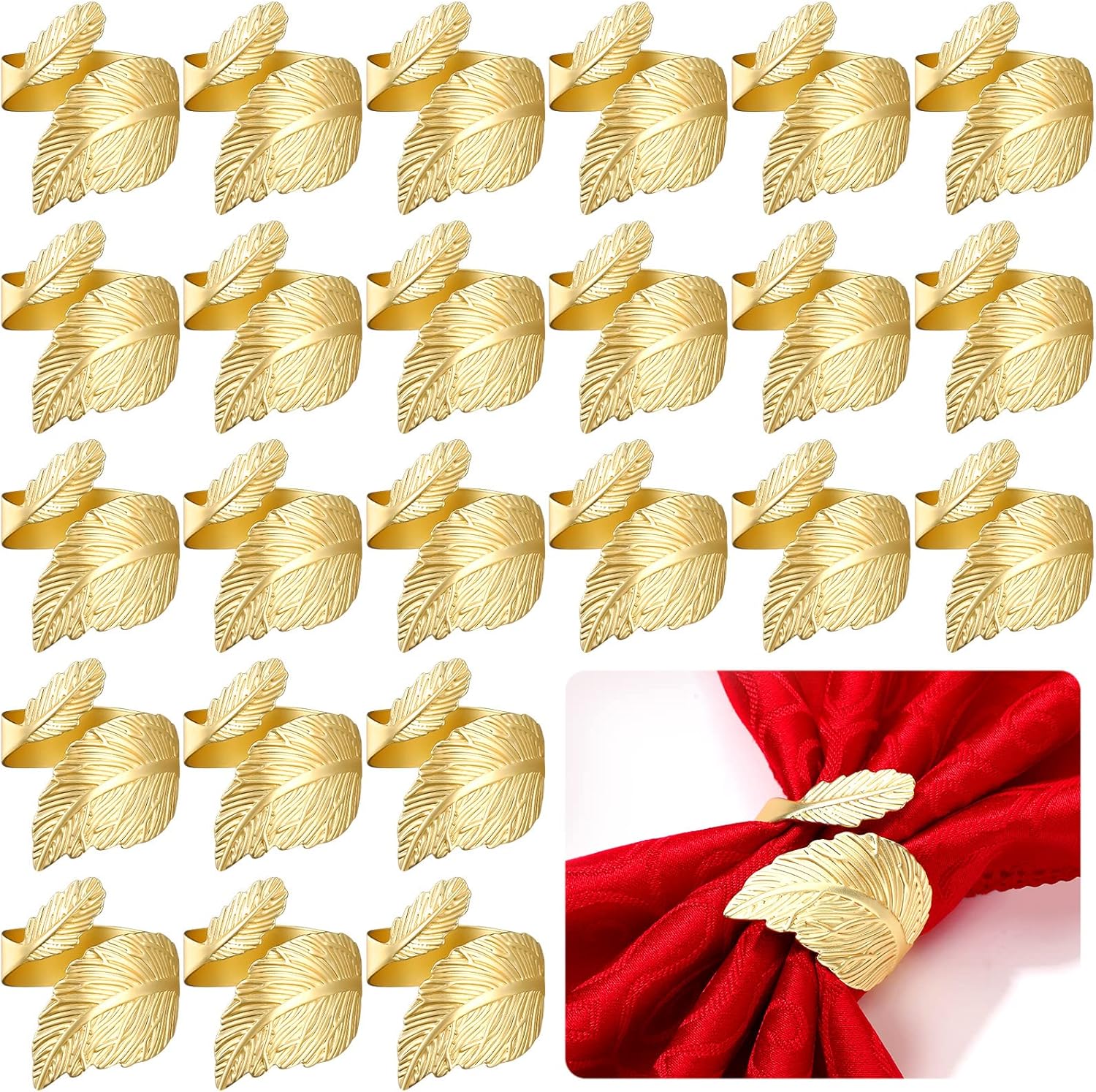 Inbagi 24 Pieces Gold Napkin Rings Leaf Shape Napkin for