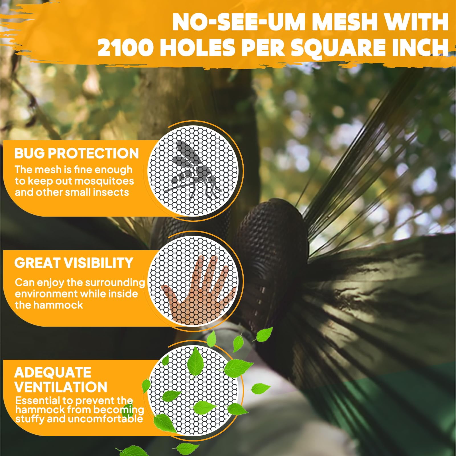 NatureFun Mosquitero Hamaca Ultra Ligera para Viaje y Camping | 300kg de Capacidad de Carga,Transpirable, Nylon de Paracaídas de Secado Rápido | 2 x Mosquetones Premium,4 x Correas de Nylon Incluidas